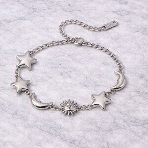 Celestial Star, Sun & Moon Bracelet- Silver Tone